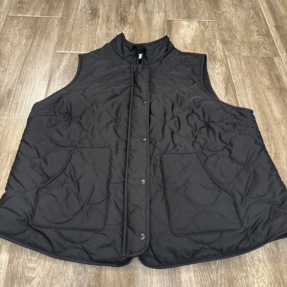 Women's Size 2x Black Quilted Vest With‎ Fleece Lining EUC